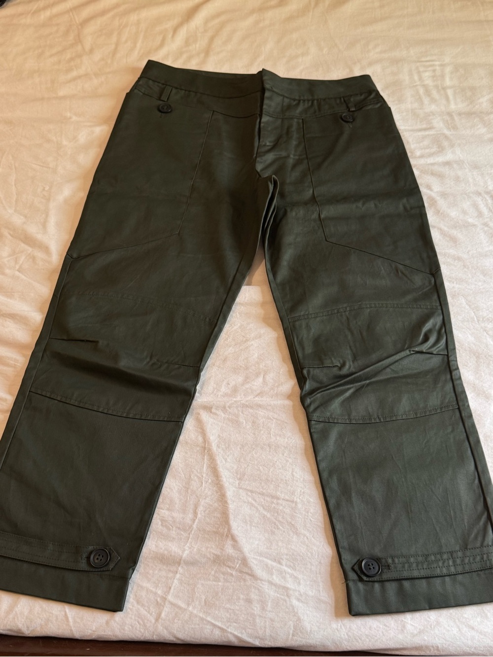 Zara Dark Green Straight Leg Cropped Pants Large Boho Utility Casual